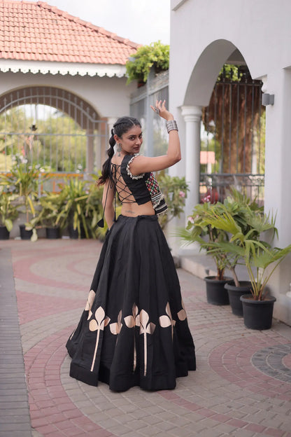 Black Mirror & Gamthi Work Navratri Lehenga