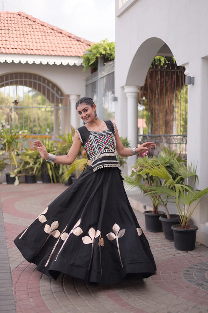Black Mirror & Gamthi Work Navratri Lehenga