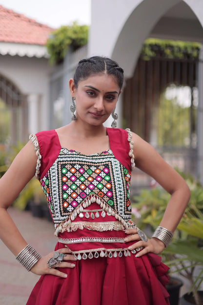 Maroon Mirror & Gamthi Work Navratri Lehenga