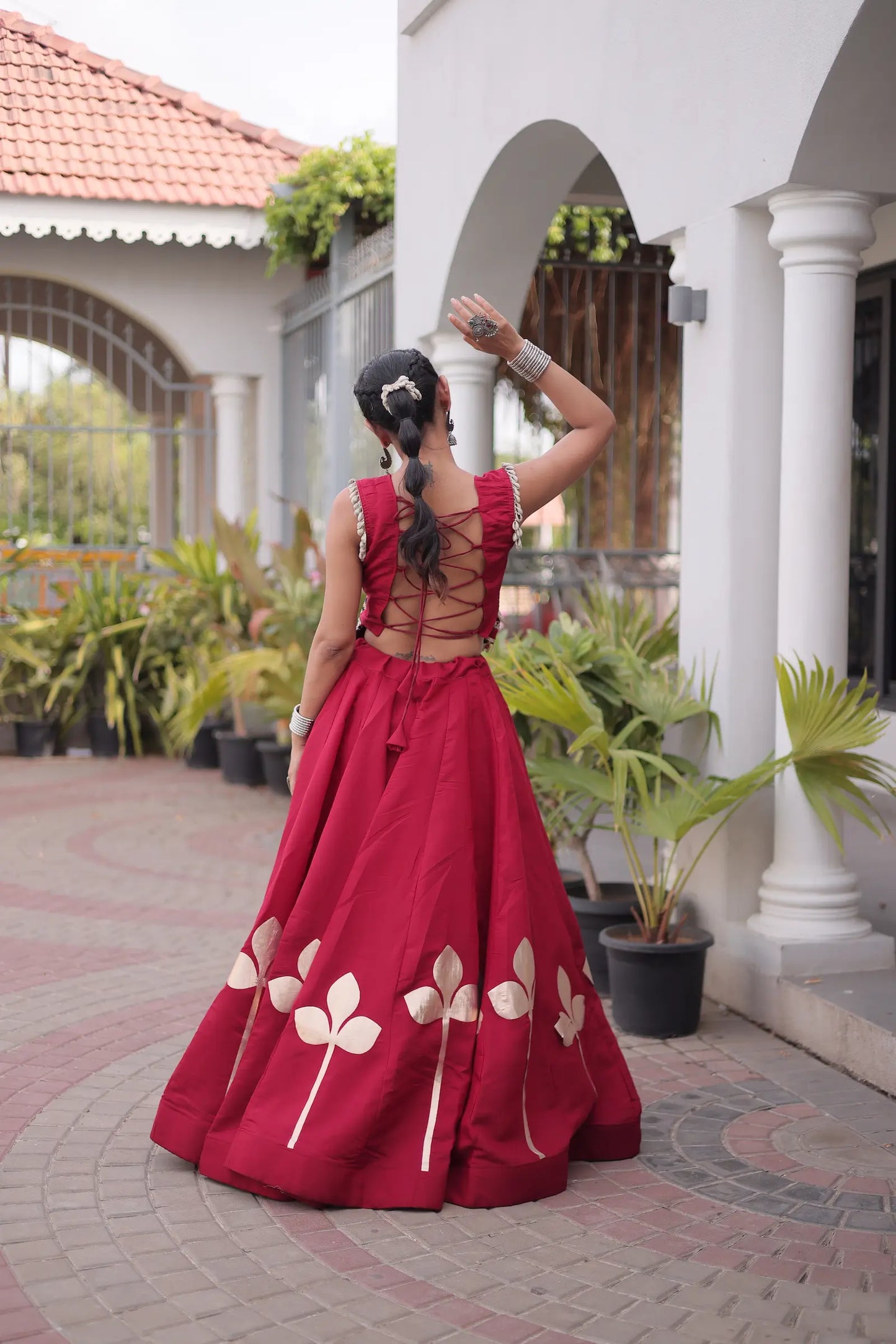 Maroon Mirror & Gamthi Work Navratri Lehenga
