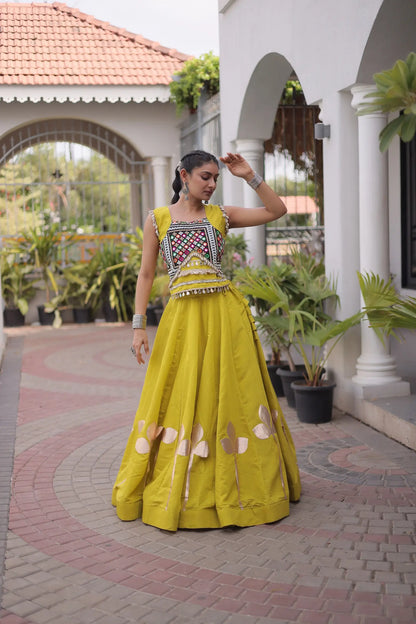 Yellow Mirror & Gamthi Work Navratri Lehenga