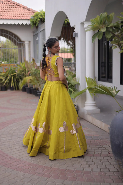 Yellow Mirror & Gamthi Work Navratri Lehenga