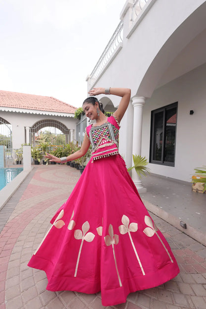 Pink Mirror & Gamthi Work Navratri Lehenga