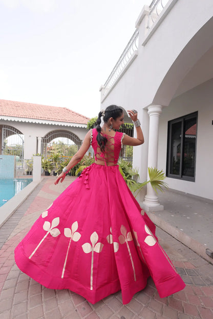 Pink Mirror & Gamthi Work Navratri Lehenga