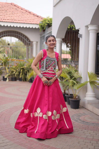 Pink Mirror & Gamthi Work Navratri Lehenga