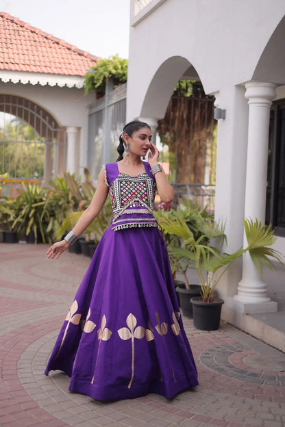 Purple Mirror & Gamthi Work Navratri Lehenga