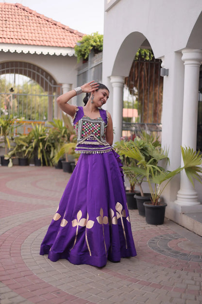 Purple Mirror & Gamthi Work Navratri Lehenga