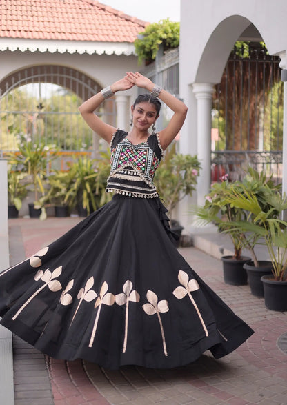 Black Mirror & Gamthi Work Navratri Lehenga