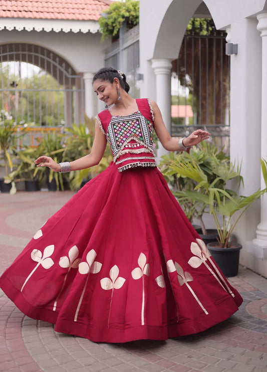 Maroon Mirror & Gamthi Work Navratri Lehenga