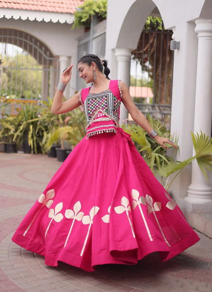 Pink Mirror & Gamthi Work Navratri Lehenga
