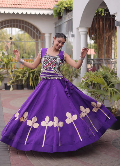 Purple Mirror & Gamthi Work Navratri Lehenga