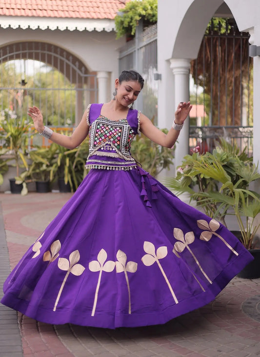 Purple Mirror & Gamthi Work Navratri Lehenga