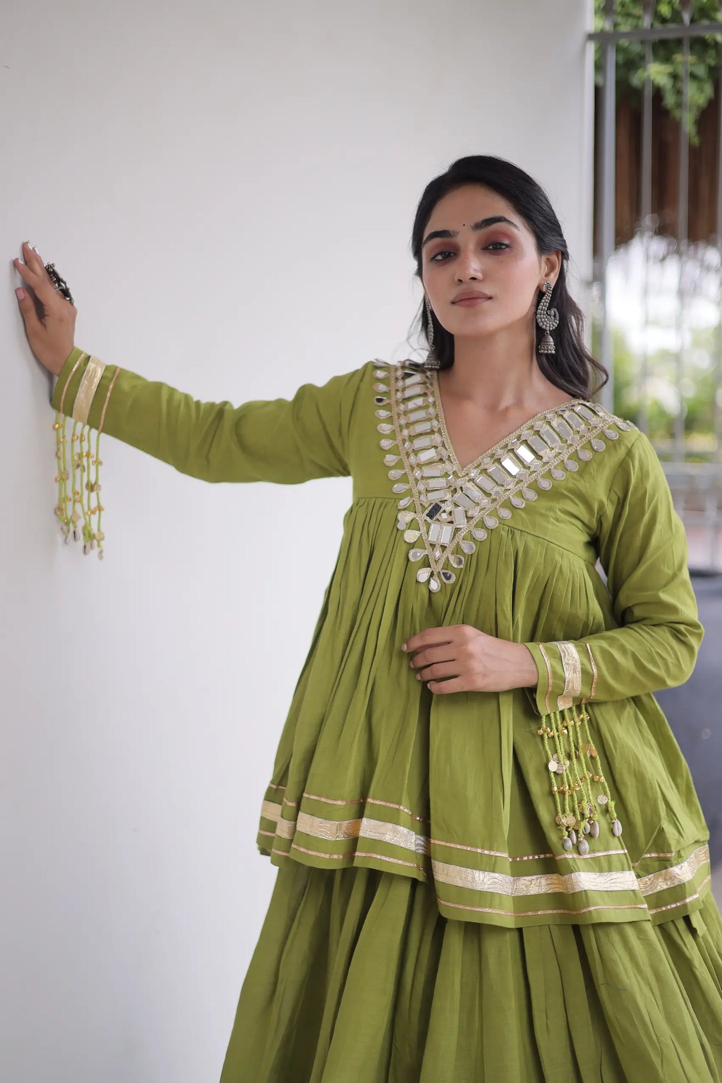 Parrot Green Cotton Navratri Chaniya Choli