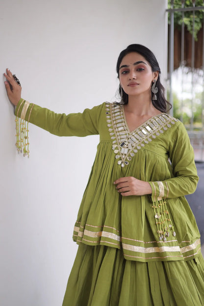 Parrot Green Cotton Navratri Chaniya Choli
