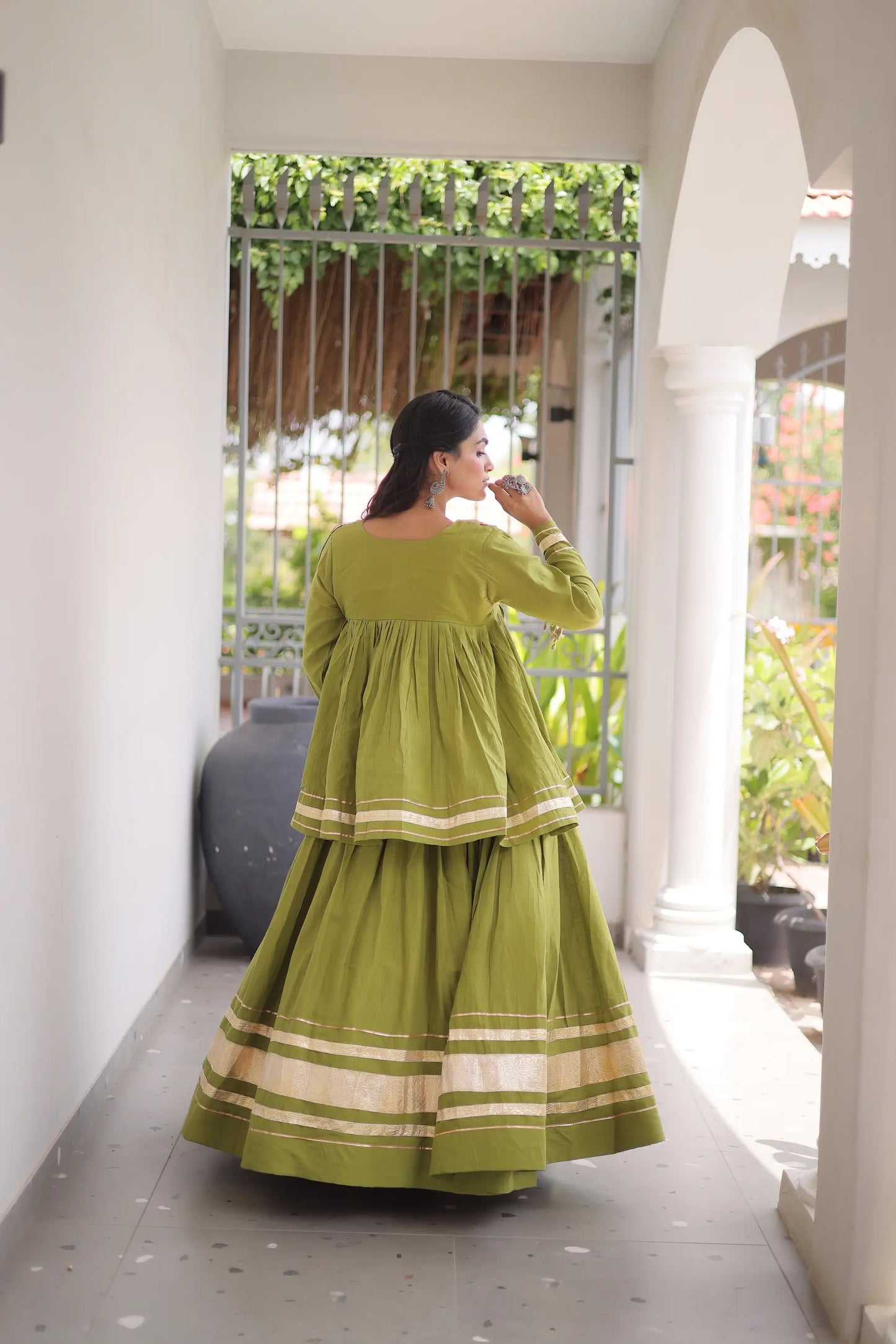 Parrot Green Cotton Navratri Chaniya Choli