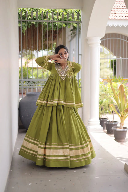 Parrot Green Cotton Navratri Chaniya Choli
