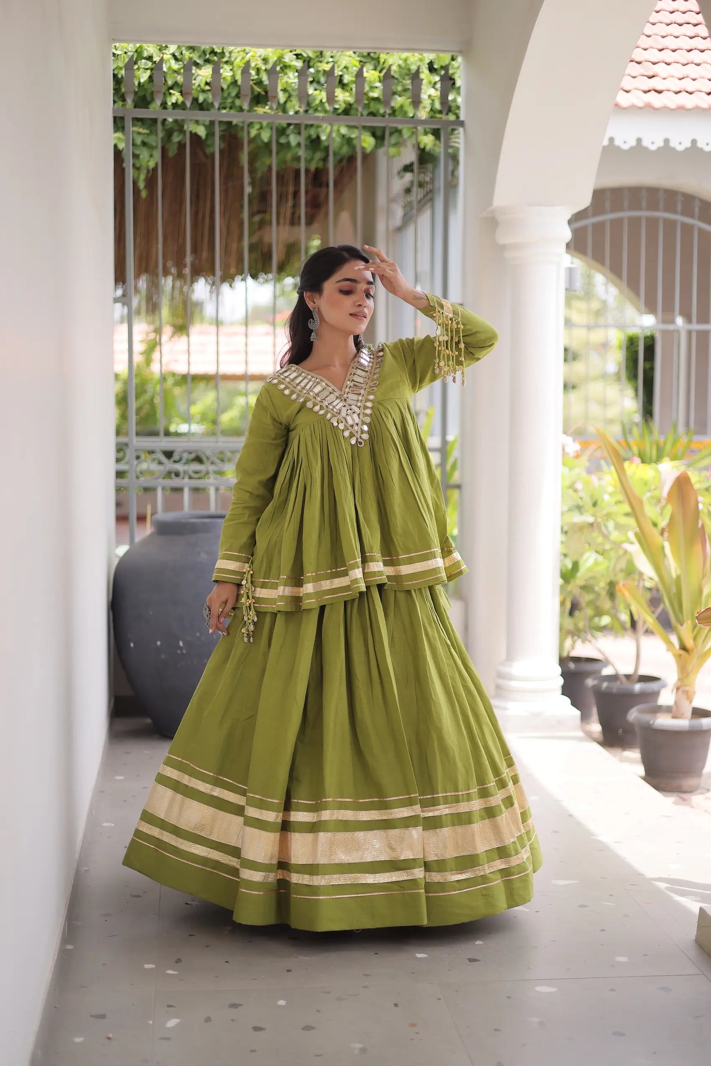 Parrot Green Cotton Navratri Chaniya Choli