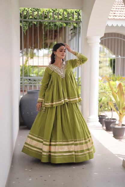 Parrot Green Cotton Navratri Chaniya Choli