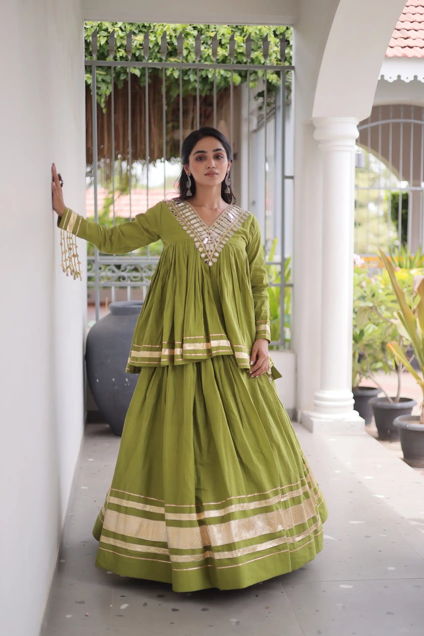 Parrot Green Cotton Navratri Chaniya Choli