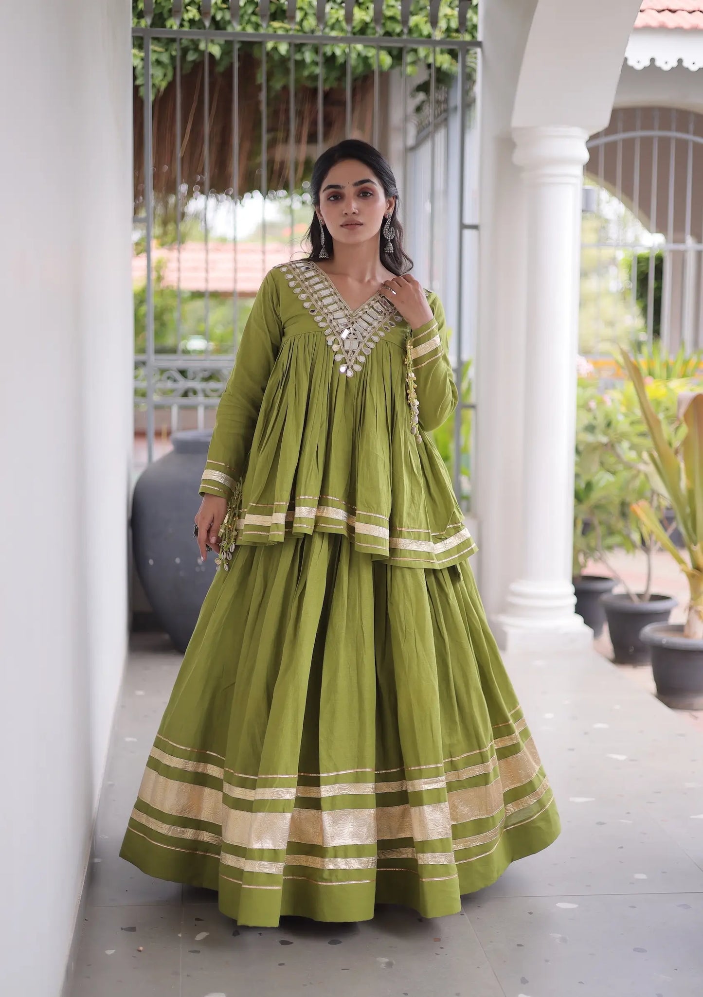 Parrot Green Cotton Navratri Chaniya Choli