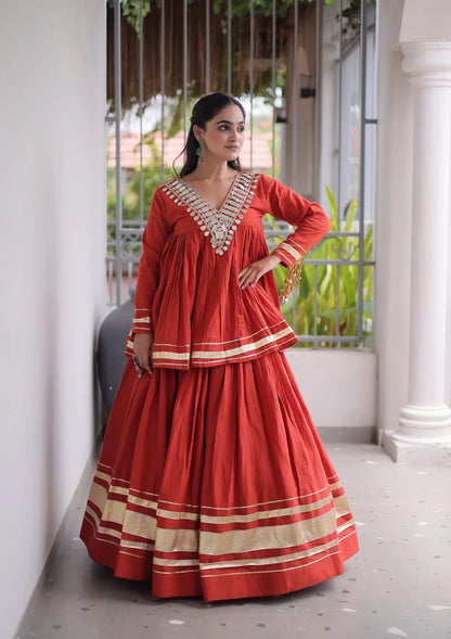 Rust Orange Cotton Navratri Chaniya Choli