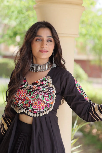 Black Cotton Chaniya Choli With Gamthi Work