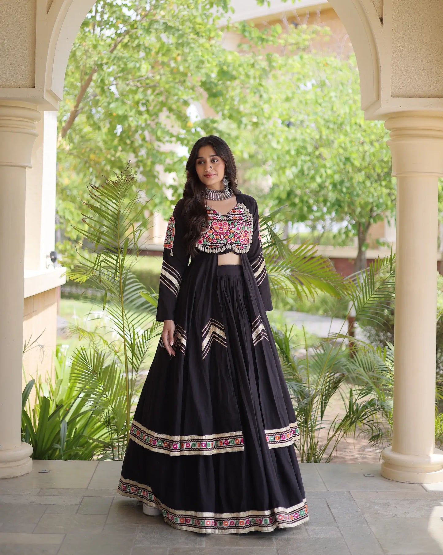Black Cotton Chaniya Choli With Gamthi Work