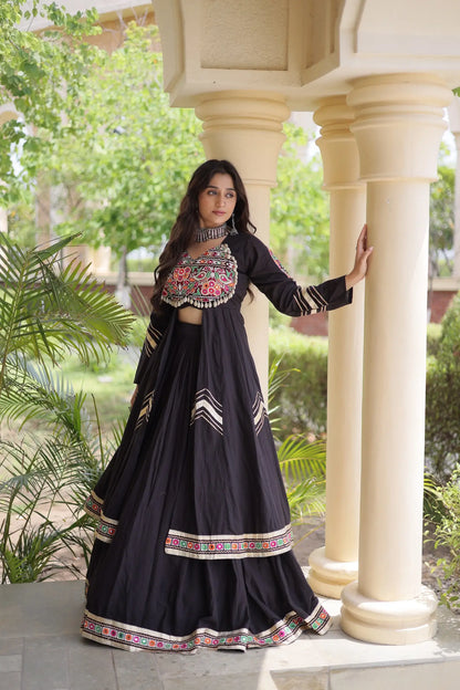 Black Cotton Chaniya Choli With Gamthi Work