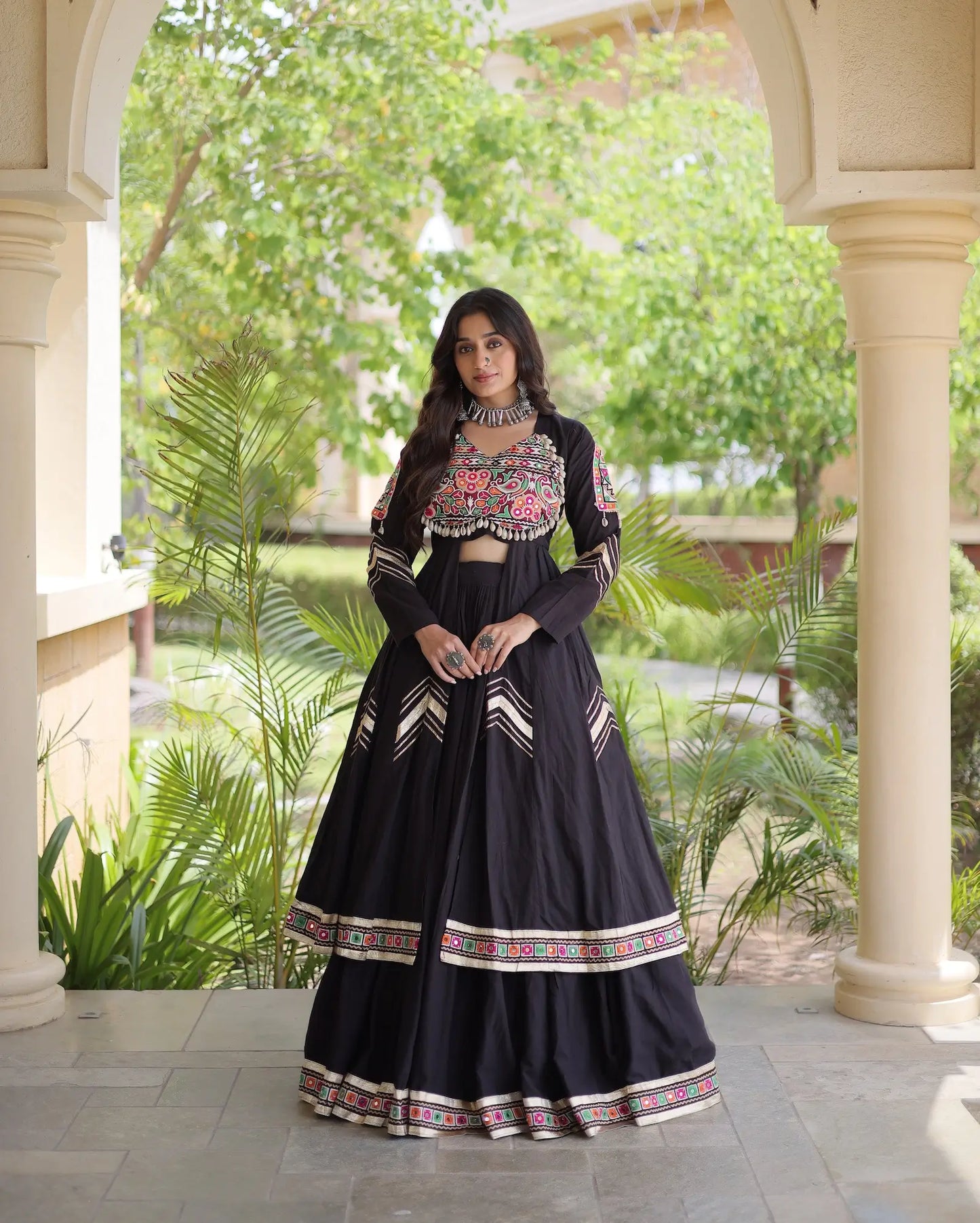 Black Cotton Chaniya Choli With Gamthi Work