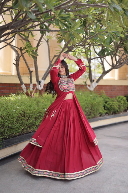 Maroon Cotton Chaniya Choli With Gamthi Work