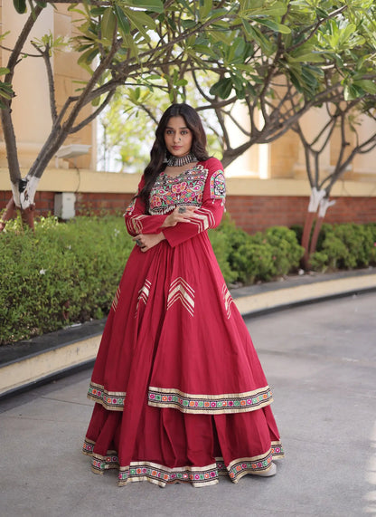 Maroon Cotton Chaniya Choli With Gamthi Work
