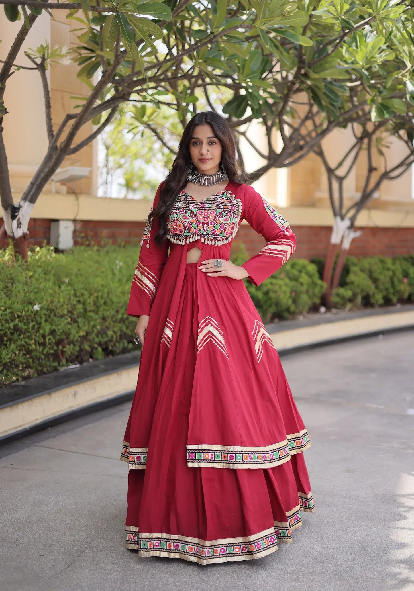 Maroon Cotton Chaniya Choli With Gamthi Work