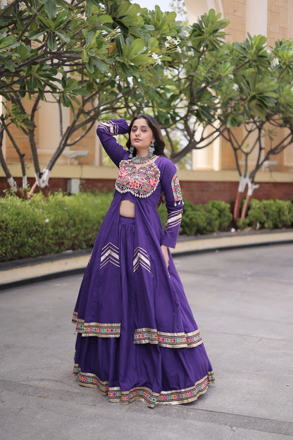 Purple Cotton Chaniya Choli With Gamthi Work