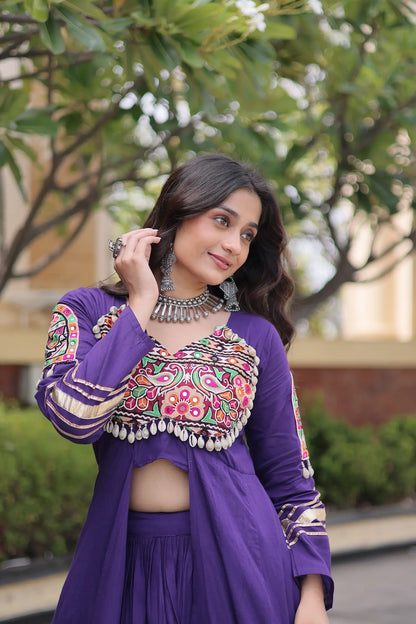 Purple Cotton Chaniya Choli With Gamthi Work