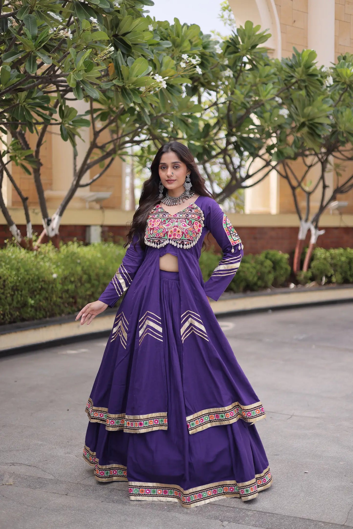 Purple Cotton Chaniya Choli With Gamthi Work