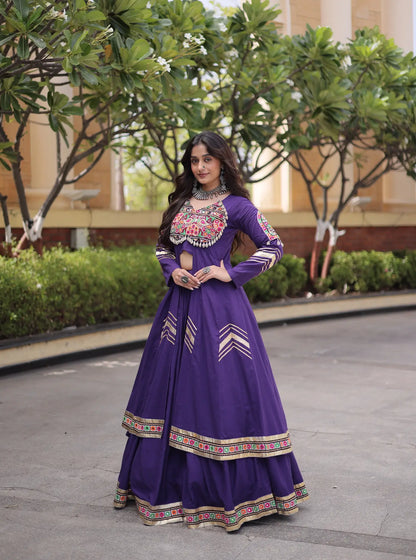 Purple Cotton Chaniya Choli With Gamthi Work