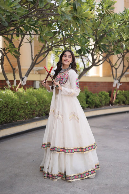 White Cotton Chaniya Choli With Gamthi Work