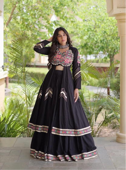 Black Cotton Chaniya Choli With Gamthi Work