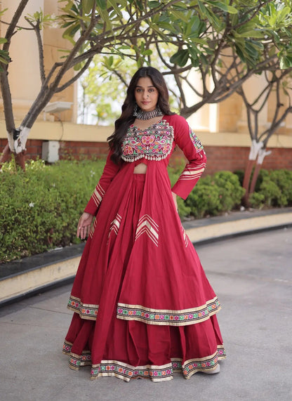 Maroon Cotton Chaniya Choli With Gamthi Work