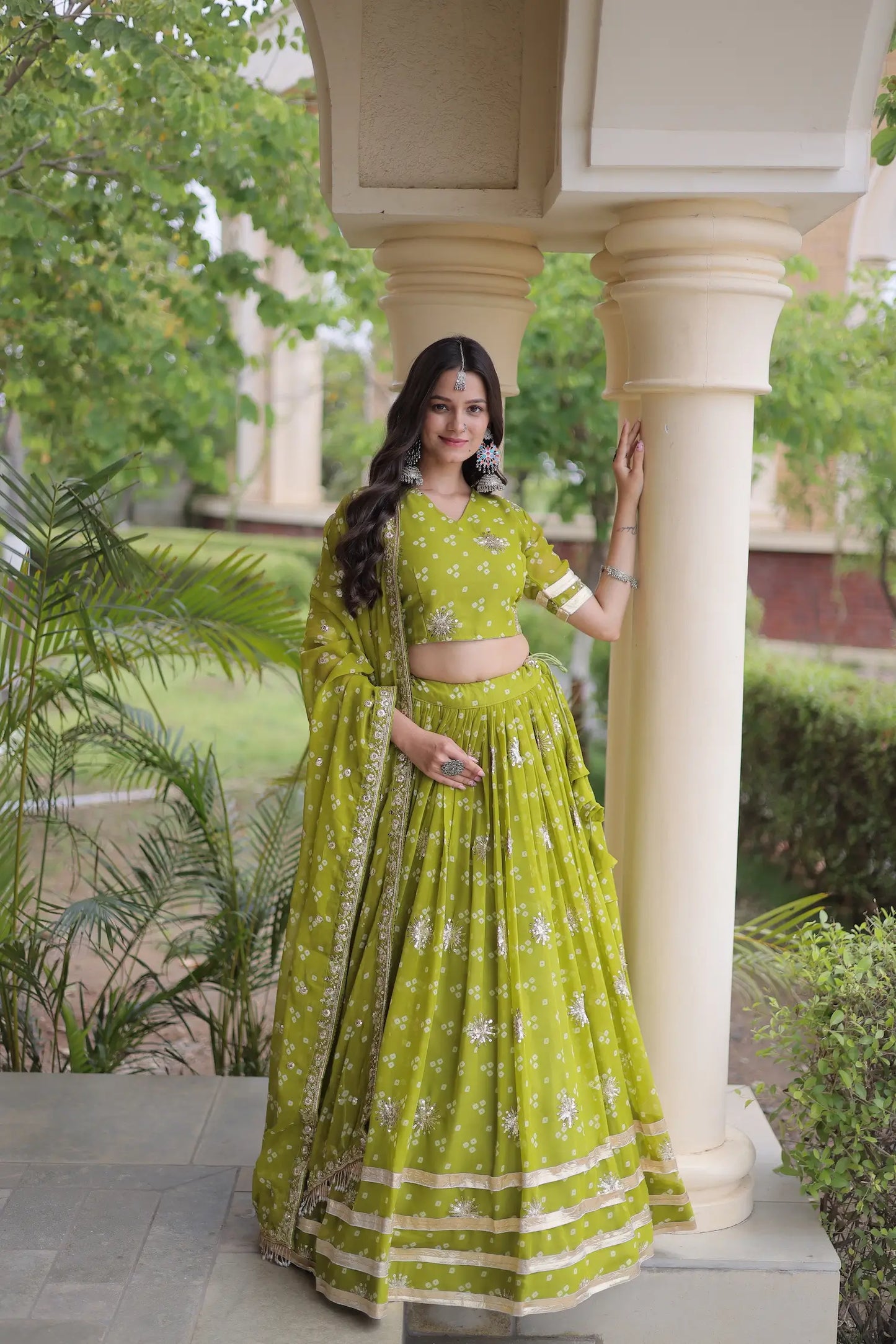 Parrot Green Embroidered Garba Chaniya Choli