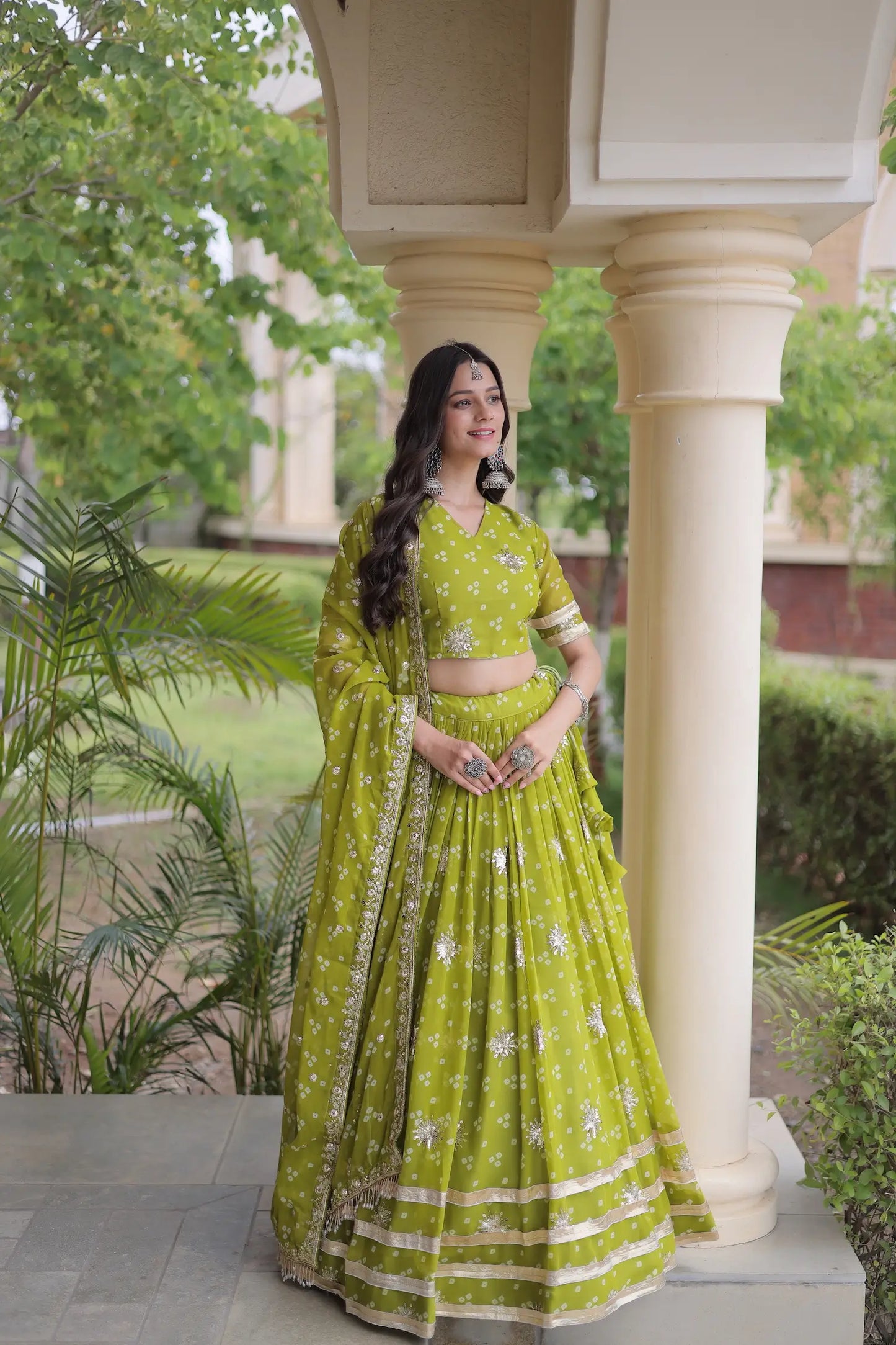Parrot Green Embroidered Garba Chaniya Choli