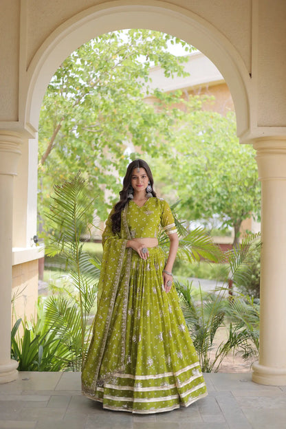Parrot Green Embroidered Garba Chaniya Choli