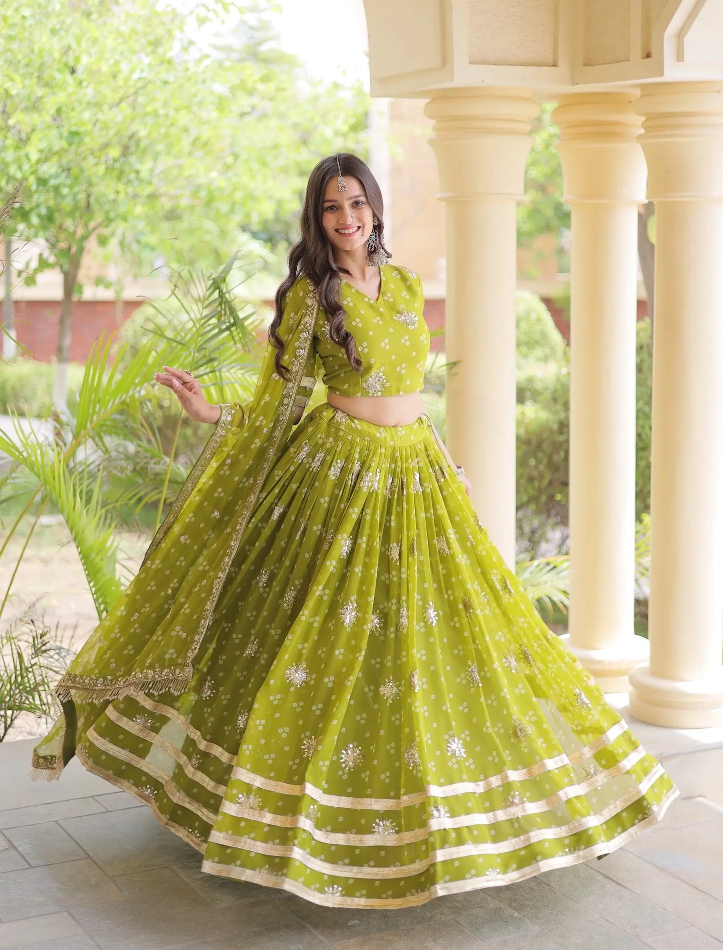 Parrot Green Embroidered Garba Chaniya Choli