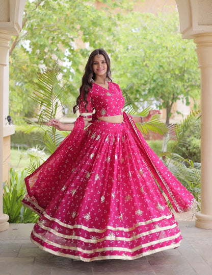 Hot Pink Embroidered Garba Chaniya Choli