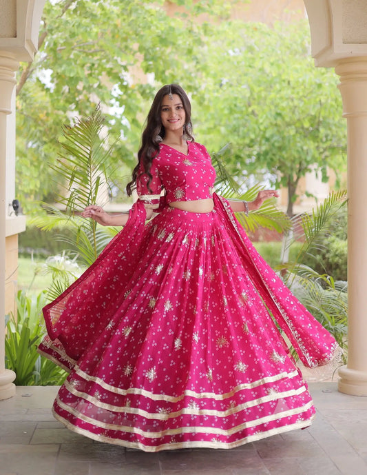 Hot Pink Embroidered Garba Chaniya Choli