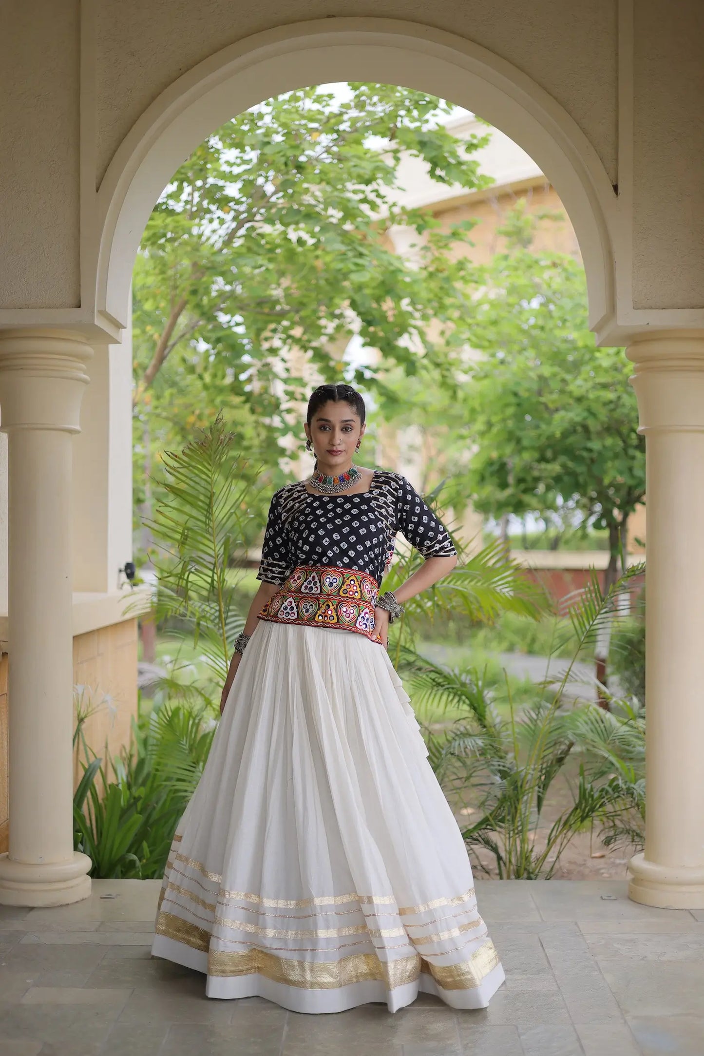 Black-White Cotton Navratri Chaniya Choli