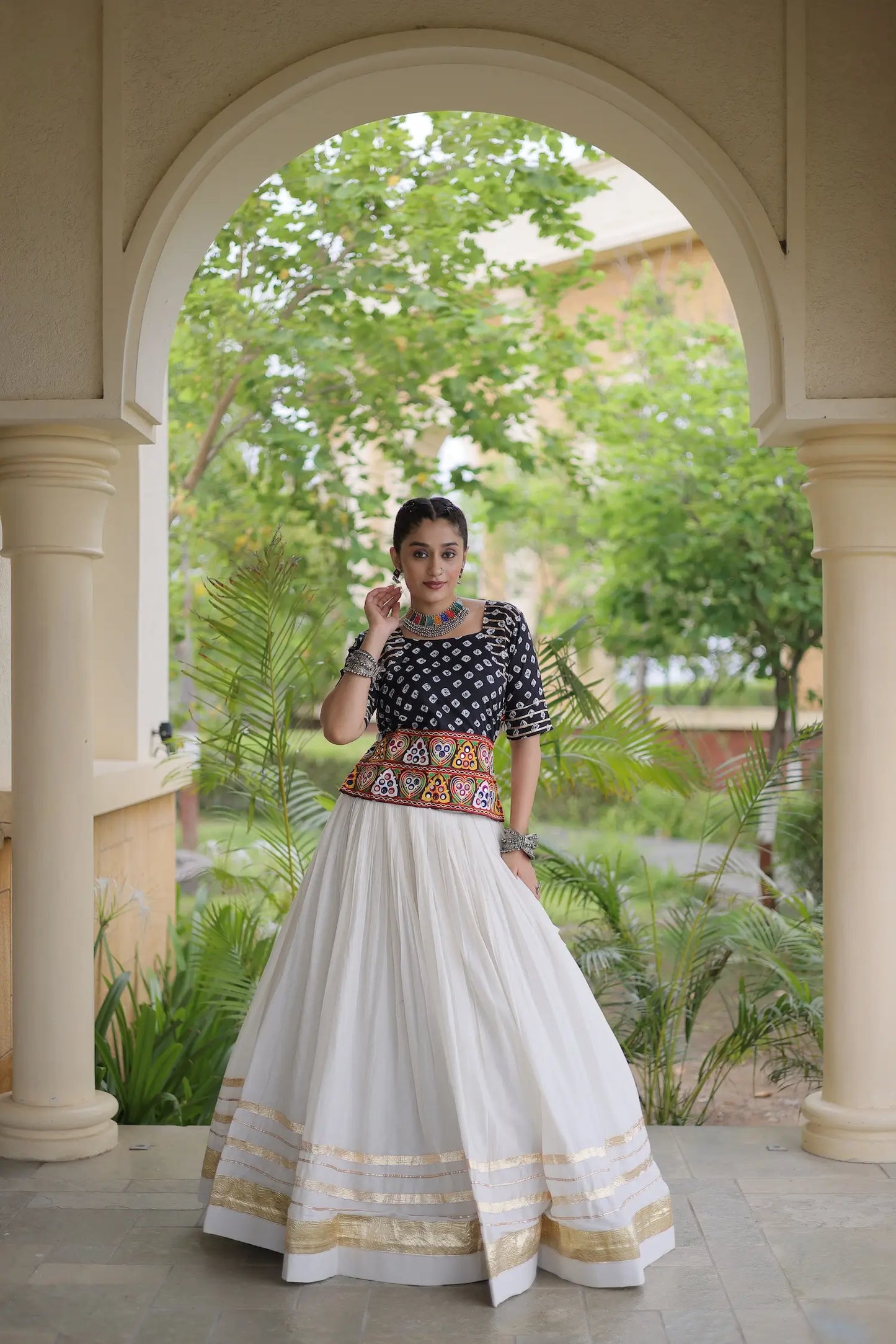 Black-White Cotton Navratri Chaniya Choli