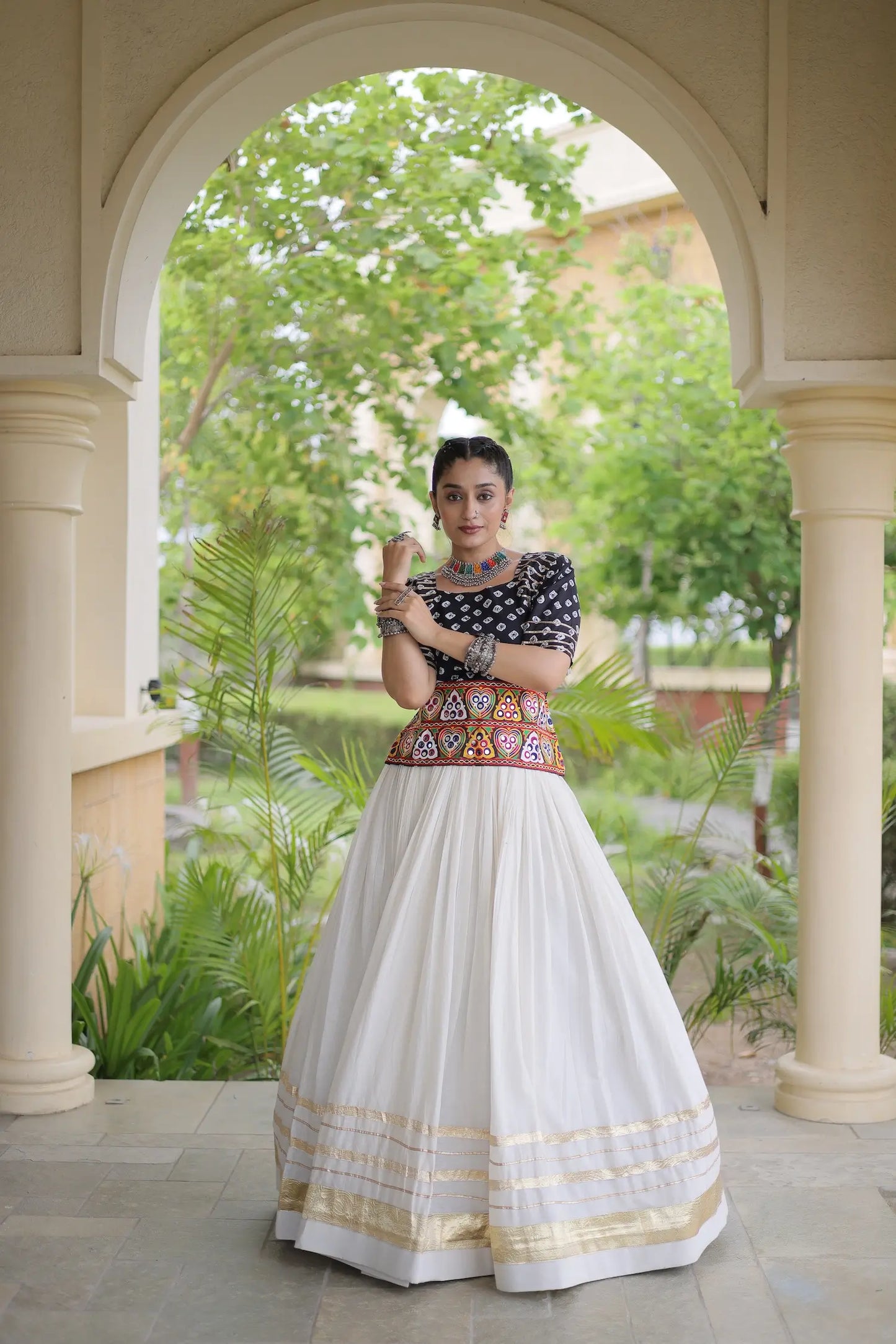 Black-White Cotton Navratri Chaniya Choli