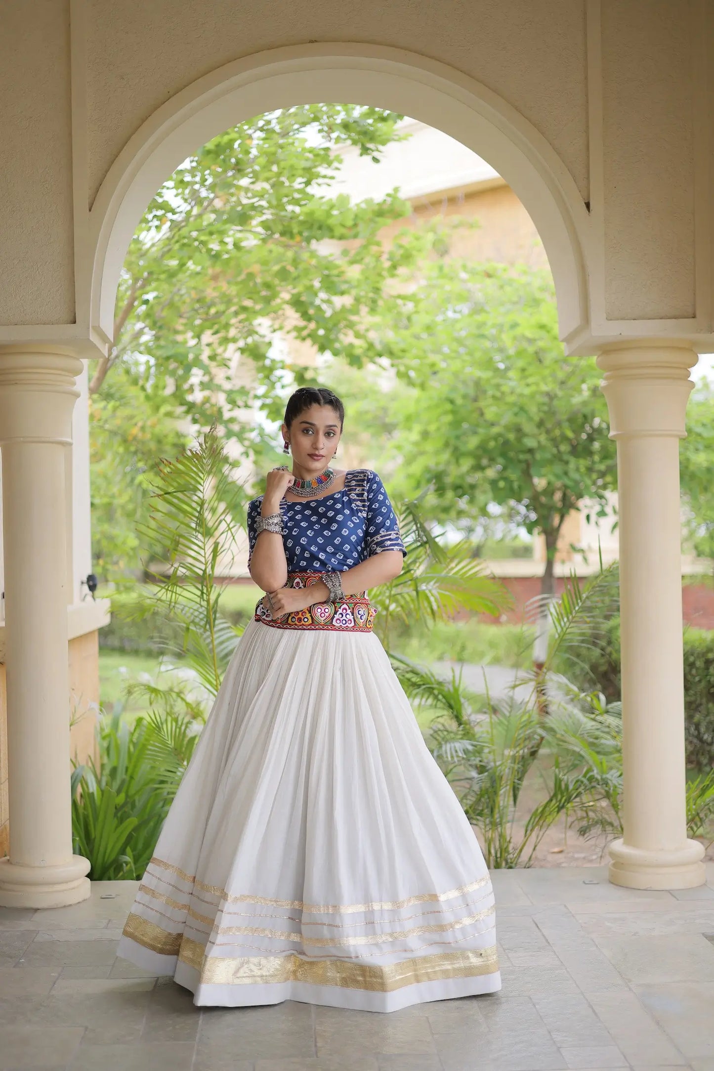 Blue-White Cotton Navratri Chaniya Choli
