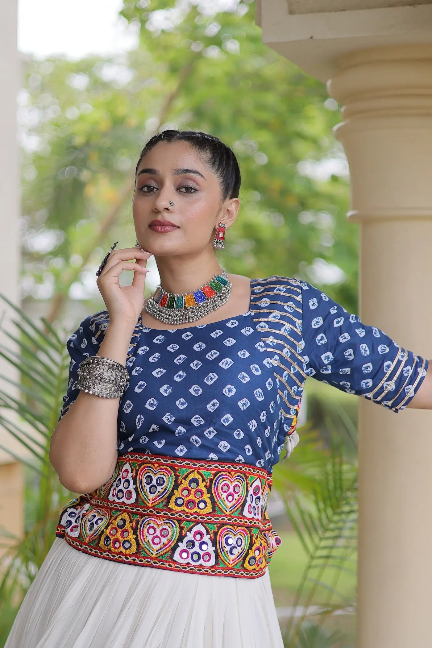 Blue-White Cotton Navratri Chaniya Choli